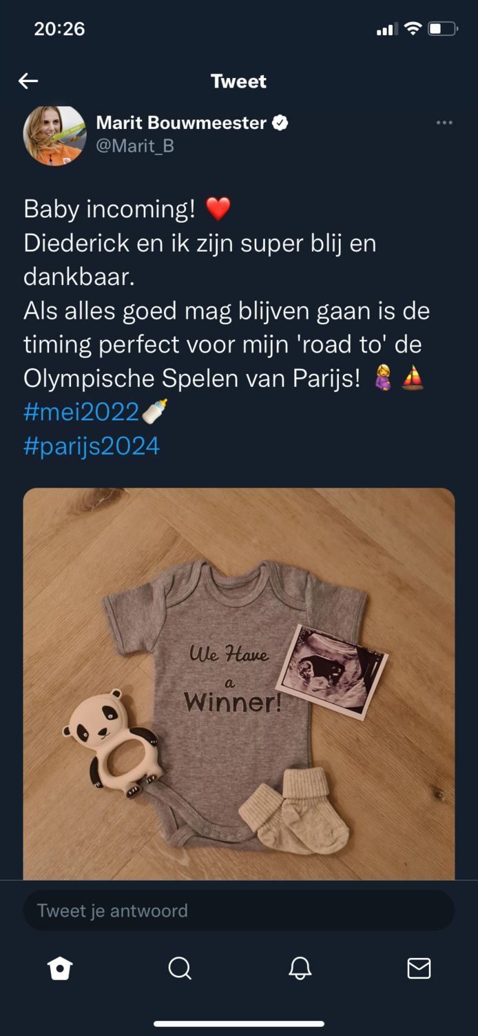 Marit Bouwmeester meldt op Instagram dat ze in verwachting is.