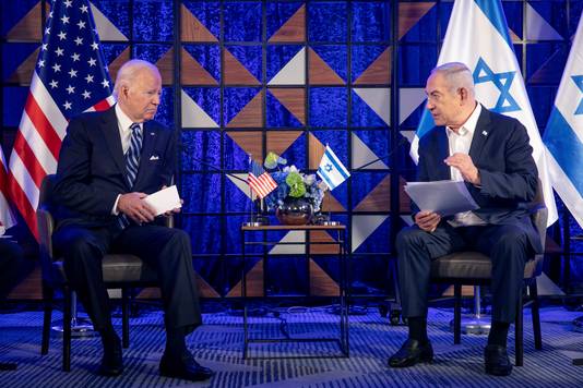 De Amerikaanse president Joe Biden (links) met de Israëlische premier Benjamin Netanyahu.
