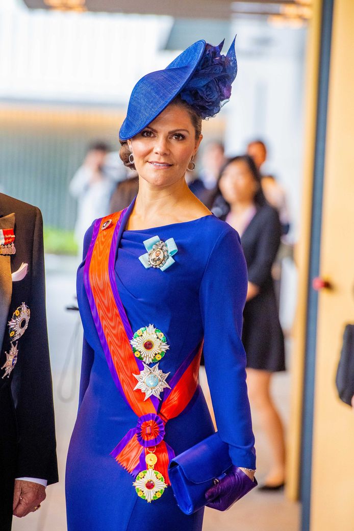 Prinses Victoria van Zweden komt aan in het Keizerlijk Paleis voor de inhuldigingsceremonie van keizer Naruhito.