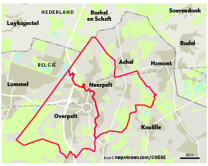 Een kaartje van het gebied Overpelt/Neerpelt.