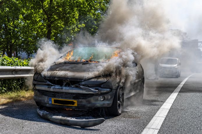 Een autobrand heeft vrijdagmiddag een Peugeot verwoest in Oosterhout.