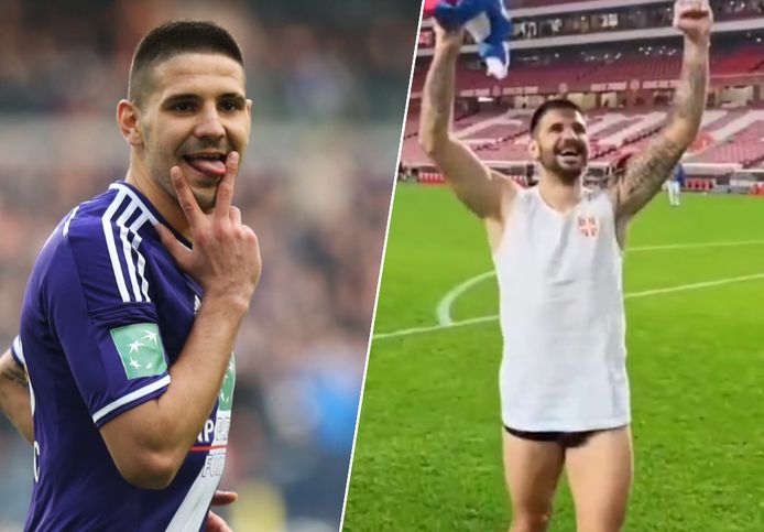 Mitrovic bij Anderlecht en Mitrovic gisteren.