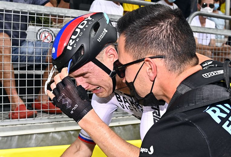 Matej Mohoric won op schitterende wijze de zevende etappe van de Tour de France. Beeld BELGA