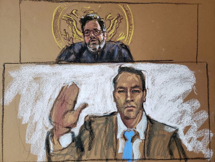 Klete Keller tijdens de rechtszaak naar aanleiding van zijn deelname aan de bestorming van het Capitool in Washington D.C.