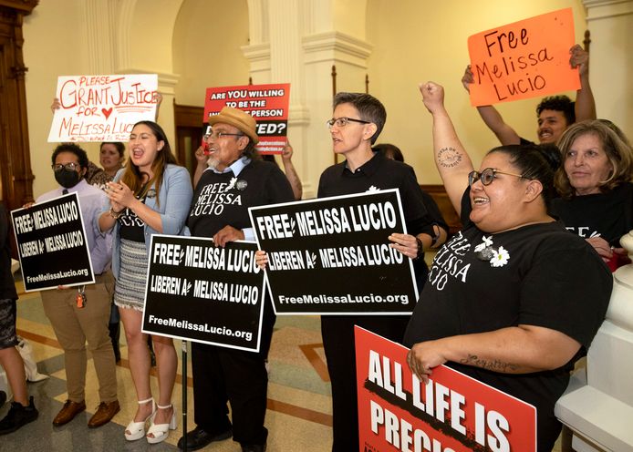 Een demonstratie bij de rechtbank in Texas voor de vrijlating van Melissa Lucio.