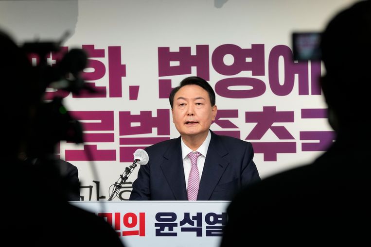 De conservatieve presidentskandidaat Yoon Suk-yeol. Beeld AP