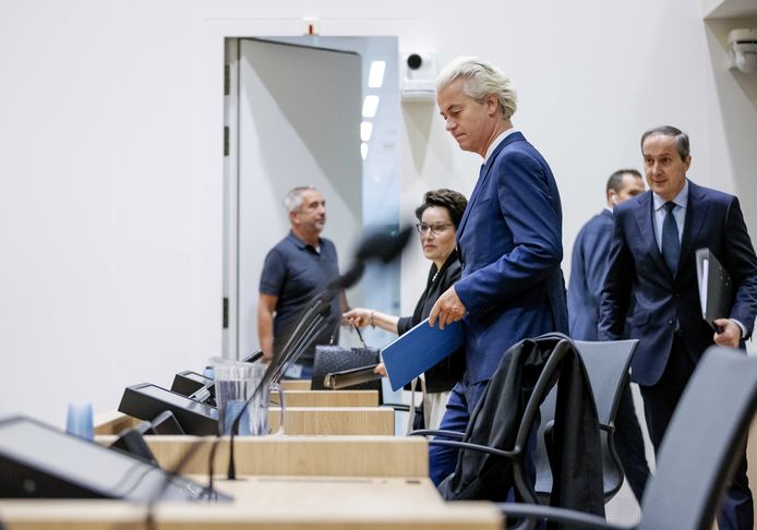 De Nederlandse anti-islampoliticus Geert Wilders (PVV) tijdens de zitting op 24 augustus.