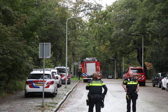 De politie deed onderzoek met een speurhond bij een geparkeerde auto met een buitenlandse kentekenplaat in de Adriaan Goekooplaan.