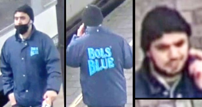 Le suspect a probablement entre 25 et 35 ans et mesure 1m70. Il est blanc de peau ou a la peau claire. Il a de grands yeux foncés, des sourcils foncés et les cheveux en bataille coupés court et tombant sur ses oreilles. Il portait un imperméable bleu avec la mention BOLS BLUE dans le dos, un pantalon foncé et des chaussures noires.