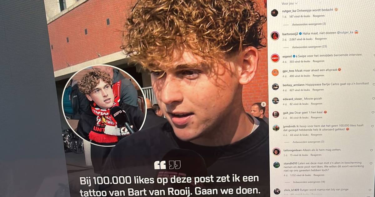 FC Twentefan die viral ging na Manchester United-uit voegt daad bij het woord en laat tattoo van Van