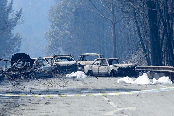 17 juni 2017: in enkele uren tijd werden deze automobilisten verrast door de vlammenzee 
 op de N236 tussen Figueiro dos Vinhos en Castanheira de Pera. Ze konden geen kant meer uit en stierven.