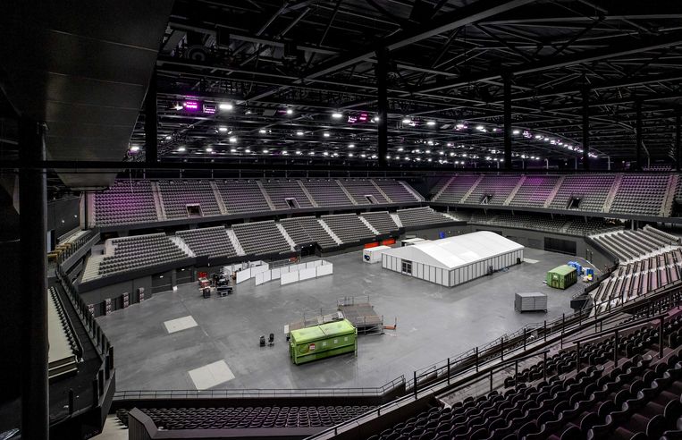 Een lege zaal half mei in de Ahoy Arena, op de dag dat de finale van het Eurovisie Songfestival zou hebben plaatsgevonden in Rotterdam. Vanwege het coronavirus werd het evenement afgelast. Beeld ANP