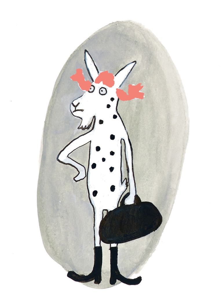 Jagtenbergs nieuwste prentenboek ‘Ik ben Pippi niet’ is een absurdistisch verhaal over een geit met een identiteitscrisis. Beeld Yvonne Jagtenberg
