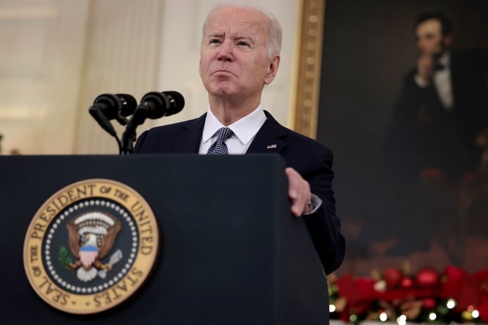 De Amerikaanse president Joe Biden tijdens een toespraak in het Witte Huis vrijdag.