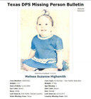 De poster met babyfoto die in 1971 werd verspreid, nadat Melissa werd ontvoerd.