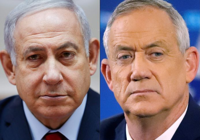 Benjamin Netanyahu en zijn politieke tegenstrever Benny Gantz