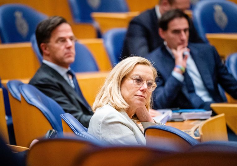 Wat Sigrid Kaag (D66) gaat doen, is nog de vraag. Mark Rutte (VVD) wordt premier en Wopke Hoekstra (CDA) gaat het kabinet in, op welk ministerie is nog onbekend. Beeld ANP/Bart Maat