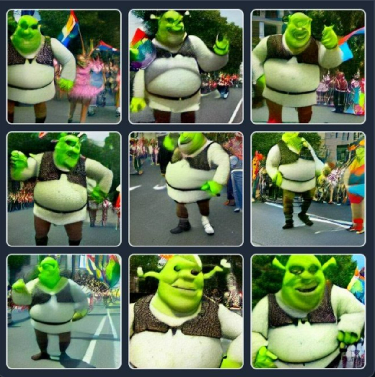 Shrek op de Pride-parade Beeld DALL-E