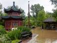 De zware regenval zet de wandelpaden blank in Pairi Daiza.
