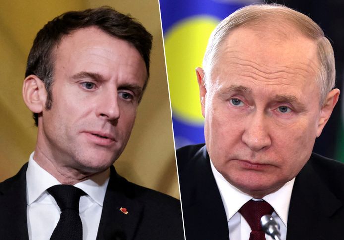 De Franse president Emmanuel Macron en de Russische president Vladimir Poetin.