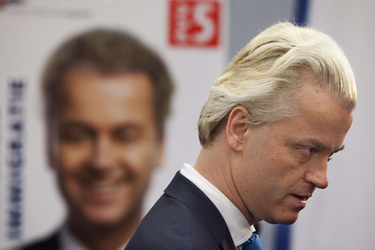 Geert Wilders tijdens de presentatie van het partijprogramma van de PVV (ANP) Beeld 