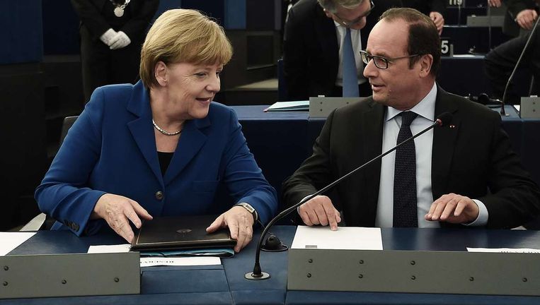 Angela Merkel en Francois Hollande. Beeld afp