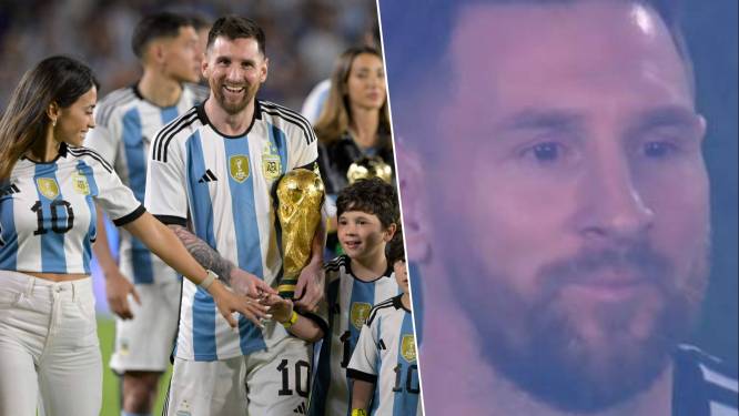 KIJK. Met vrouw en kindjes op de eerste rij: Messi scoort tijdens grootse Argentijnse feestavond héérlijke 800ste goal en houdt het niet droog