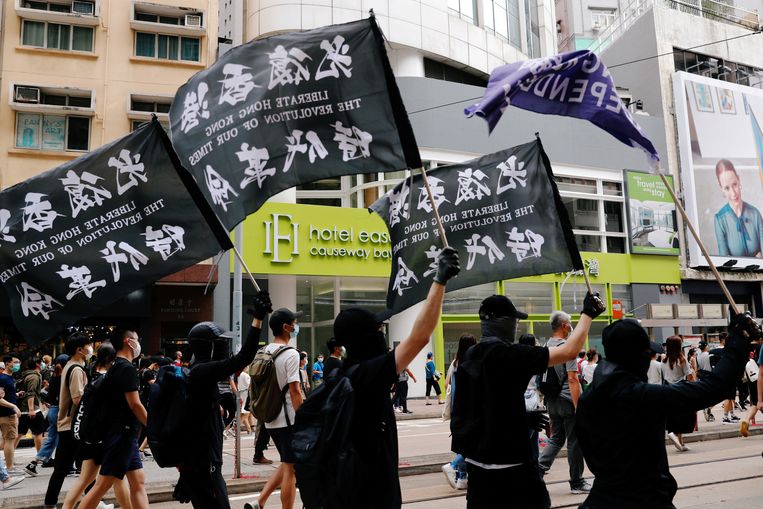Protesten in Hongkong eerder deze week vanwege de omstreden veiligheidswet die is ingevoerd door China. Beeld Reuters