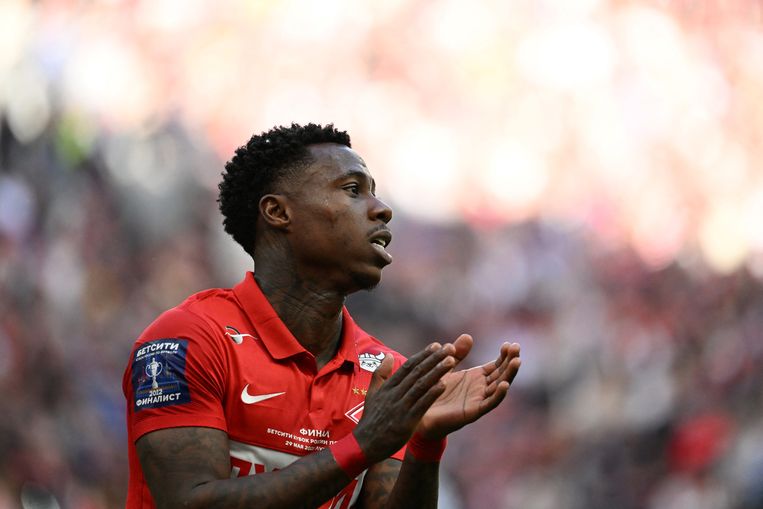 Oud-Ajacied Promes, die nu bij Spartak Moskou speelt, zou in de nacht van 24 op 25 juli 2020 op een feest in Abcoude zijn neef in zijn knie hebben gestoken. Beeld Kirill KUDRYAVTSEV/AFP