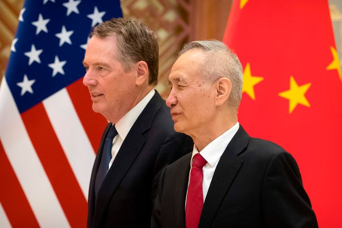 De Amerikaanse handelsgezant Robert Lighthizer en de Chinese vicepremier Liu He.