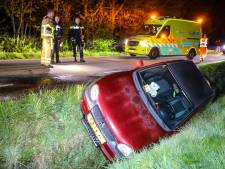 Auto belandt in de sloot na aanrijding met plots overstekende ree in Loenen: twee gewonden