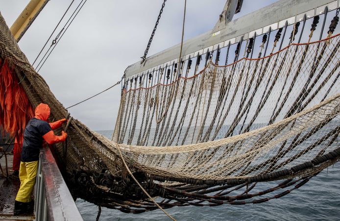 Pulsvissers op de TX38 aan het werk. Het Europees Parlement stemde in januari vorig jaar voor een totaalverbod op pulsvissen.