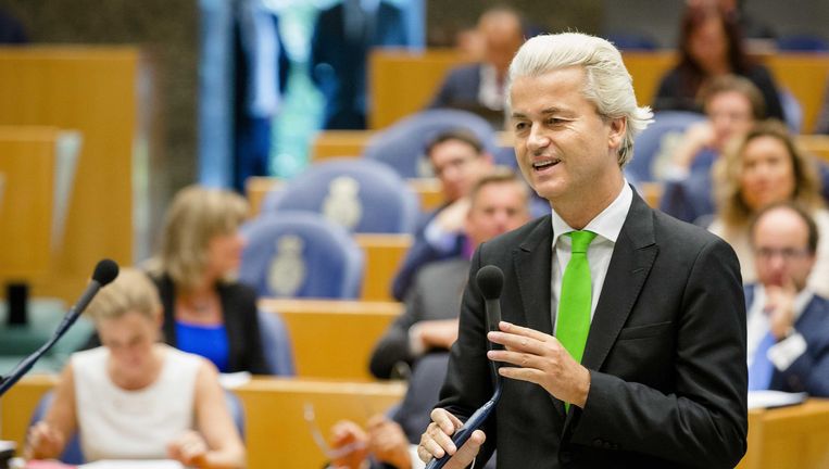 Wilders tijdens het debat eerder vandaag. Beeld epa