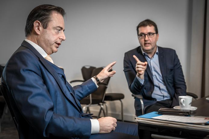 Bart De Wever en Wouter Van Besien tijdens een interview voor deze krant net voor de verkiezingen.