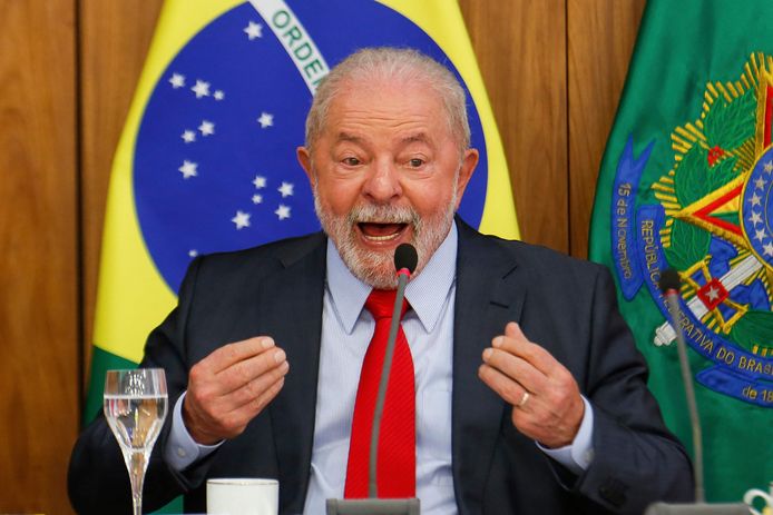 De Braziliaanse president Luiz Inacio Lula da Silva tijdens een ontbijt met journalisten in het Planalto-paleis.