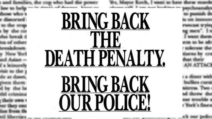 De advertentie van Donald Trump: “Voer de doodstraf opnieuw in.”