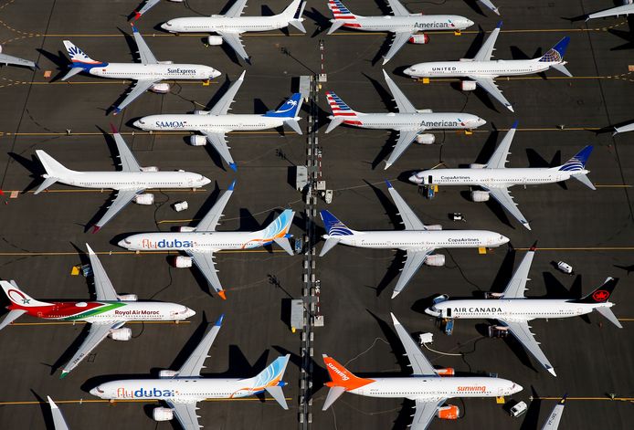 Ettelijke Boeing 737 MAX-toestellen staan vooralsnog aan de grond in Seattle.