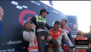 Le youtubeur Squeezie célébré par Amixem et Etienne Moustache sur le podium du GP Explorer