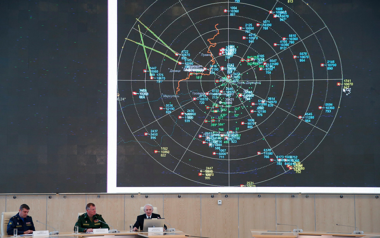 Het Russische ministerie van defensie presenteerde afgelopen maandag de plotseling teruggevonden radarbeelden. Beeld EPA