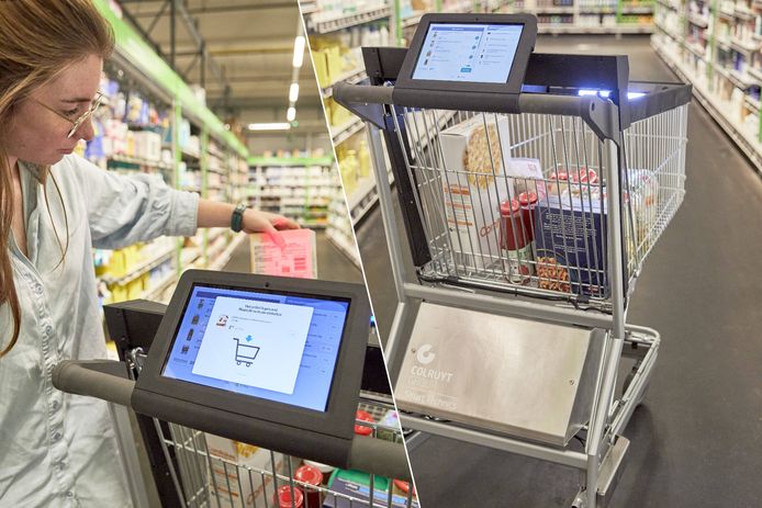 De supermarktketen Colruyt start een test met een zelfontwikkelde slimme winkelkar.