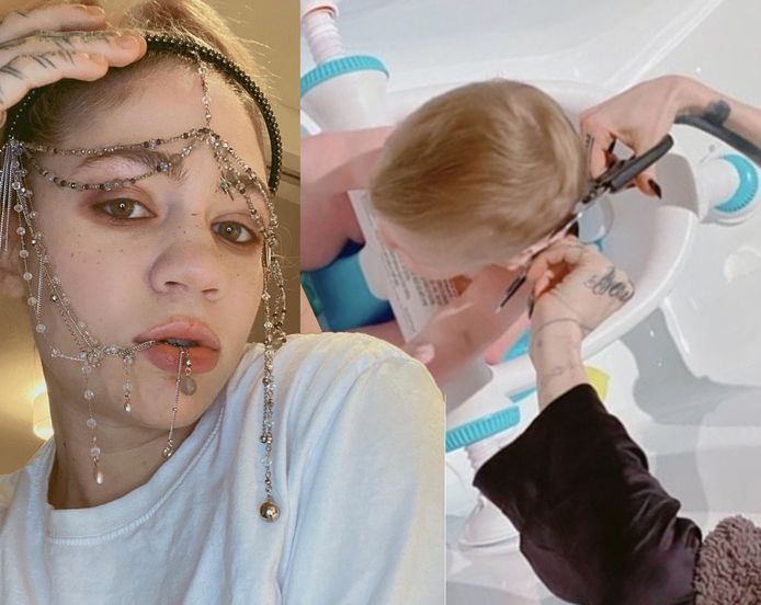 Grimes zette de schaar in de haren van de jongen.