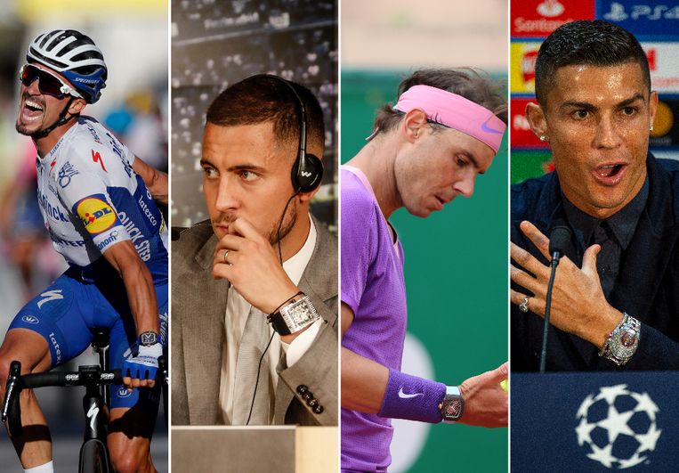 Julian Alaphilippe, Eden Hazard, Rafael Nadal en Cristiano Ronaldo: ook zij dragen een horloge ter waarde van een gezinswoning om hun pols. Beeld AP/PN/Presse Sports/EPA