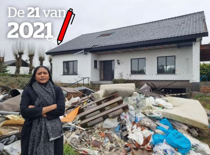 Nadine Mulumba keert terug naar de tuin van haar droomvilla in Sint-Pieters-Leeuw. Die ligt nog steeds volgestort met afval.