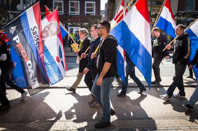 Demonstratie van anti-islambeweging Pegida in het centrum van Groningen begin deze maand.