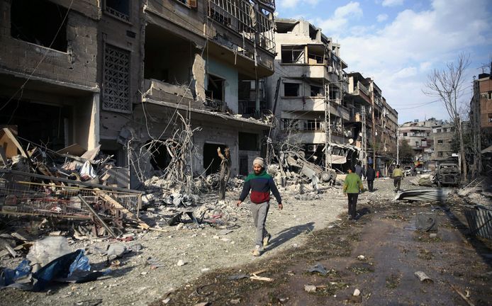 De Syrische stad Douma na een luchtaanval, in februari.
