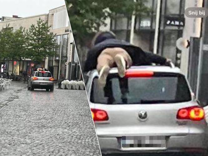 Man klampt zich al roepend vast aan dak van auto die richting Grote Markt in Aalst rijdt: “Bel de politie” 