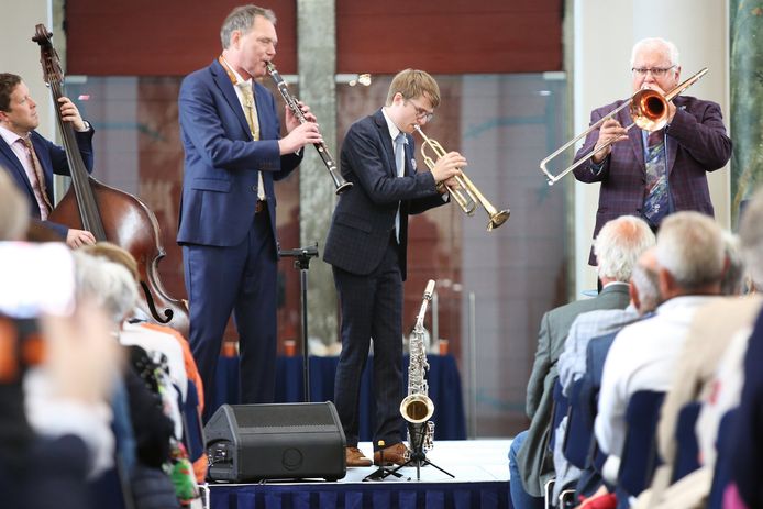 Grote kerk. Gospelconcert. Sebastien Girardot, Frank Roberscheuten, Thimo Niesterok en Dan Barrett (vlnr).