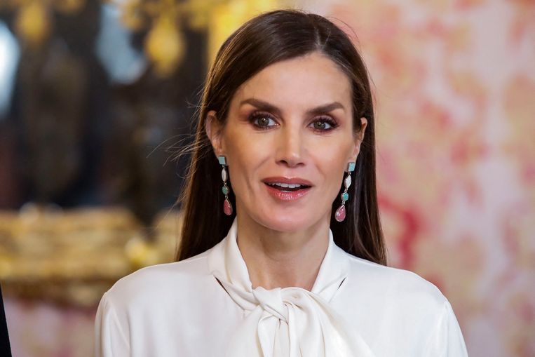 Koningin Letizia ziet er sprookjesachtig uit in poederroze rok Beeld BrunoPress/Abaca Press