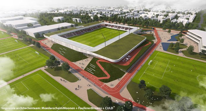 Een impressie van de sport- en beleefcampus op De Braak in Helmond. Door de plannen is een streep gegaan, nu Helmond Sport heeft afgehaakt.