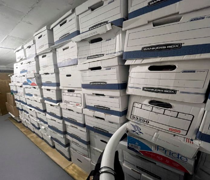Dozen met documenten in een opslagruimte in Mar-a-Lago.